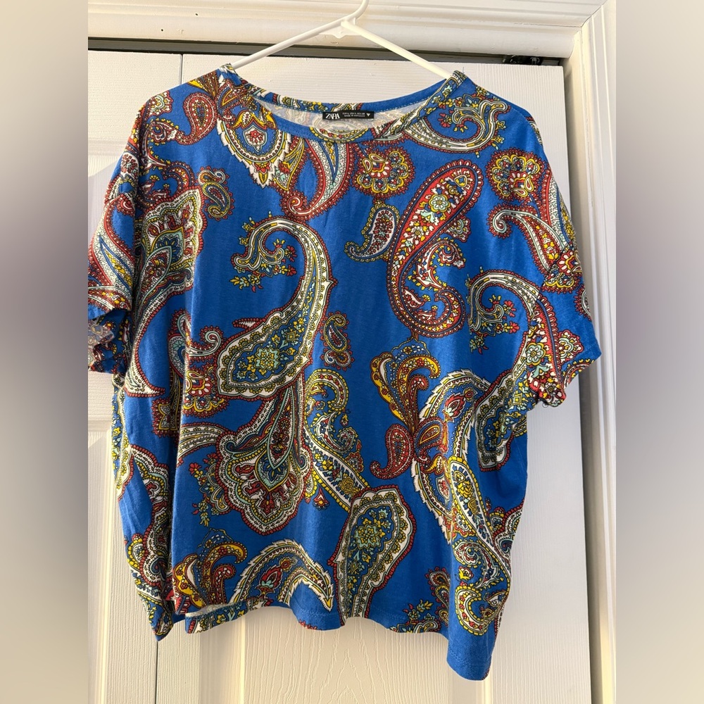 Zara Multicolor Paisley Short Sleeve Top